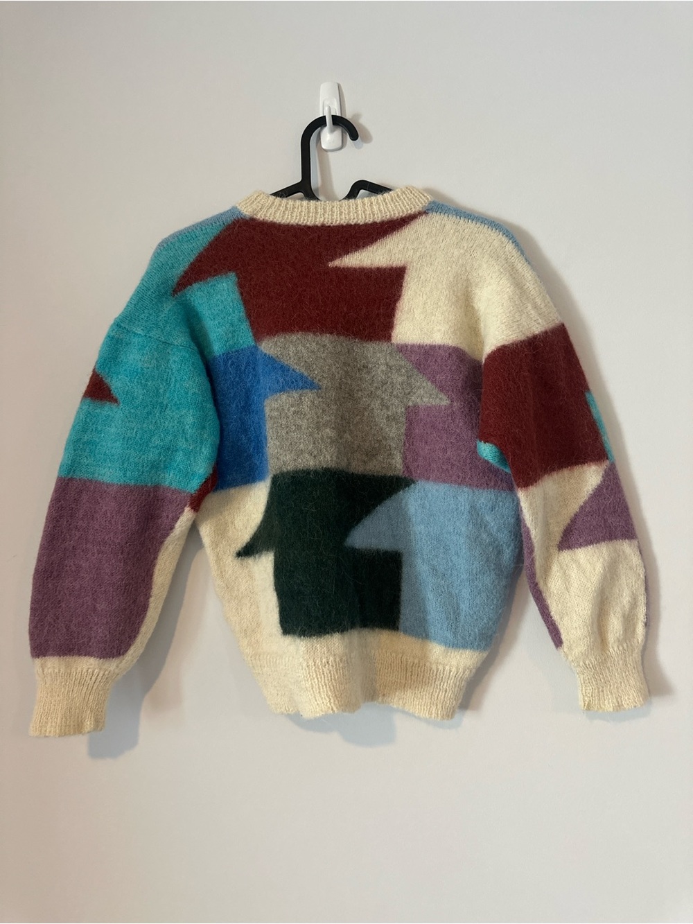 Vintage 80s Peruvian Mohair Blend Sweater | Graphic Knit | Colorblock Crewneck - Picture 6 of 8